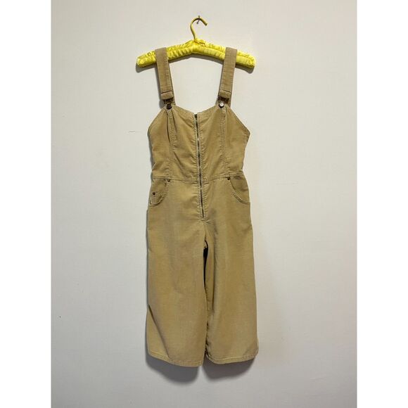 Levi's Pants - 70s Vintage Levis Tan Corduroy Shorts Cropped Culotte Overalls Zip Front 9 XS